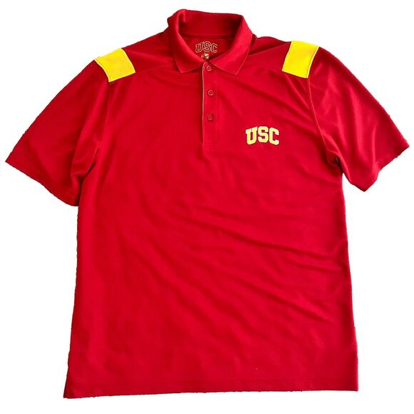 USC Trojans Polo Shirt Men’s Large Red Yellow NCAA Logo Sports Short Sleeve - Picture 1 of 4
